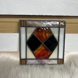 Vintage Stained Glass Panel 8x8 Geometric Design