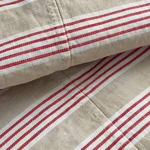 54x22 Long 1850 S Bolster Pillow French Red Khaki Striped Stripes Textile Linen