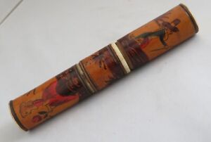Antique Hand Painted Wood Needle Case Sewing Etui Necessaire