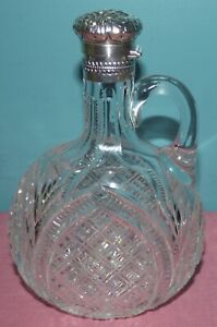 American Gorham Sterling Silver Topped Cut Glass Whisky Decanter Jug Bottle