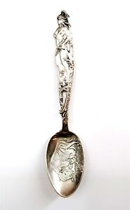 Antique Sterling Native American Indian Princess With Buffalo Souvenir Spoon
