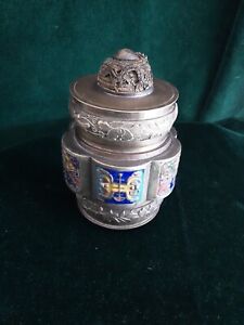 Antique Chinese Tea Caddy Champleve Enamel On Brass 4 Tall