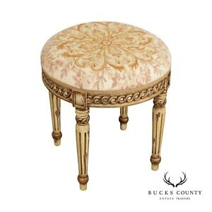 French Louis Xvi Style Carved And Paint Decorated Stool