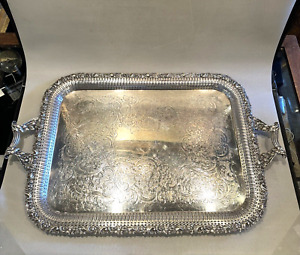 Large 28 75 Barker Ellis Silver Plated Footed Serving Tray With Handles