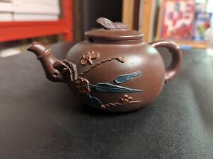 Chinese Old Yixing Zisha Clay Hand Carved Plum Teapot Flower