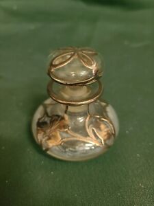 Old Fine 999 Silver Overlay Floral Perfume Bottle Flowers Sterling