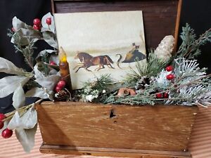 Vintage Primitive Victorian Style Christmas Winter Couple In Sleigh Horses Sign