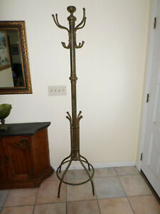 Antique Hall Tree Entry Way Coat Hat Rack Thick Industrial Brass Nice Patina