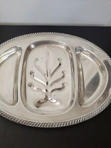 Vintage Wm Rogers Silver Plate 3 Meat Serving Tray Platter Large 21 X 15 