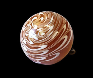 Nailsea Ball Swirlback Cafe Au Lait Brown With White Loops Antique Glass Button
