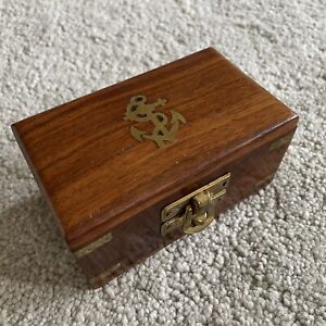 Small Solid Wooden Treasure Chest Box With Embedded Brass Anchor Box A2 