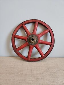 Antique Rustic Red 9 3 4 Wood Metal 8 Spoke Wheel Wagon Cart