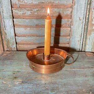 Antique Tallow Beeswax Shaker Taper Candle In Handmade Copper Chamberstick Aafa