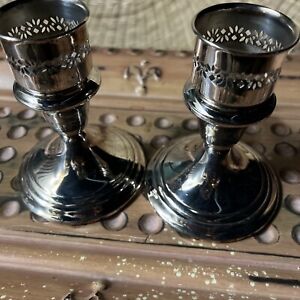 Gorham Silver Weighted Candlestick Old French Pattern Made In Usa Set Of 2