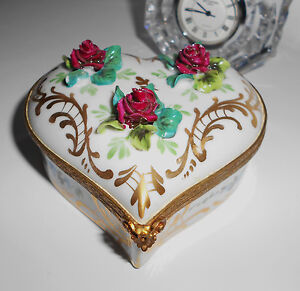 Signed Calvaire Expensive Jewelry Casket Box Heart Porcelain Ormolu