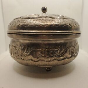 Vintage Silver Plated Embossed Bowl Lid With Feet