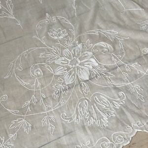 Gorgeous Antique Tambour Lace Sheer Curtain Panel 1800s White Lacework Cotton L