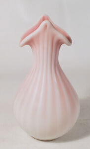 Cased Glass Satin Vase Pink Stripe 5 1 8 Tall Jack In The Pulpit Antique