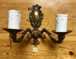 Vintage Brass French Rococo Style Double Wall Lamp Light Candle Sconce Retro T