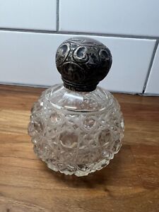 Antique Hobnail Cut Glass Silver Mounted Perfume Bottle