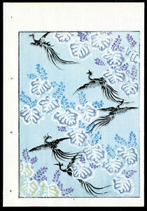 1902 Japanese Shin Bijutsukai Orginal Woodblock Phoenix Bird Blue Sky Print
