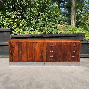 Midcentury Modern Pair Of Rosewood Walnut Sideboards By Bernhardt Flair