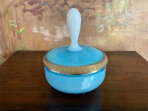 Vintage French Blue White Opaline And Ormolu Jewelry Powder Candy Box