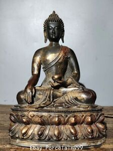 12 7 China Purple Bronze Gold Plated Menla Medicine Medical God Buddha Statue