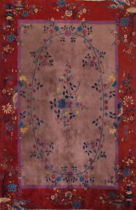 Brown Art Deco Vegetable Dye Area Rug 9x12 Wool Hand Made Vintage Carpet