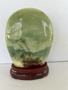 Chinese Jade Scholars Rock With Wood Stand
