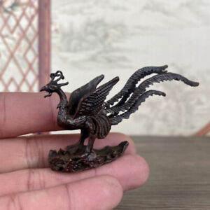 Mini Chinese Bronze Cast Phoenix Statue Netsuke Collectable Table Decor Gift