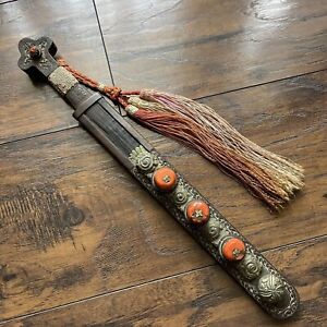 Old Antique Tibetan Himalayan Chinese Coral Dagger Knife Sword Weapon