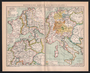 Antique Map Europe Historical Map Of Germany From 8th Century To 13th Circa 1892