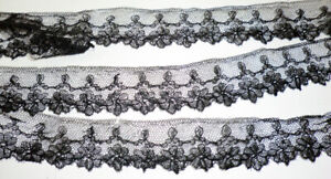 Black Mourning Funeral Trim Edging Vintage Antique Victorian Chantilly Lace 29