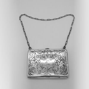 Acid Etched Floral Purse Handbag Sterling Silver Mono E