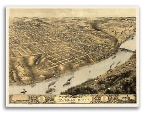 Kansas City Mo 1869 Historic Panoramic Town Map 18x24