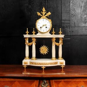 Antique French Louis Xvi Marble And Ormolu Portico Clock