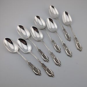Wallace Rose Point Sterling Silver 5 O Clock Spoons 5 3 8 With Mono Set Of 8