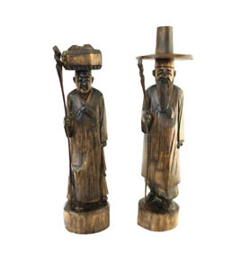 Statue Wise Man And Wife Hand Carved Wood Asian Oriental Home Decor