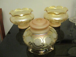 3 Victorian Style Etched Floral Glass Oil Lamp Gas Chandelier 8 1 2 Shades