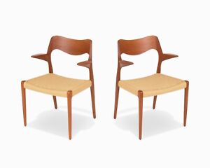 Pair Of Vintage Danish Modern Model 55 Chairs By Niels Moller