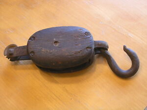 Antique Nautical Barn Block And Tackle Wood And Cast Iron Pulley 13 1655 Gram