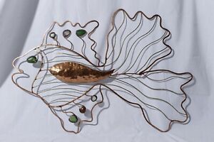 Hand Hammered Brass Copper Sea Glass Fish Brutalist Wall Hanging 20 