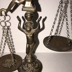Vintage Cherub Brass Scales Of Justice