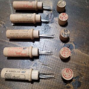 5 Vintage Boye Sewing Machine Needles In Wooden Tubes S 2 8 18 21 24