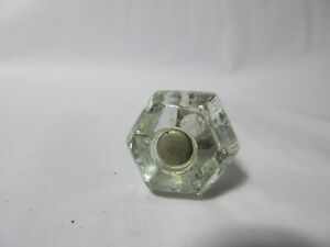 Antique 6 Point Faceted Glass Brass Cabinet Dresser Drawer Knob Pull 1 