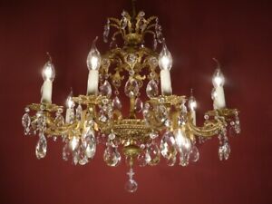 Vintage Antique Chandelier Brass Crystal Ceiling Lamp Old 15 Lights 27 