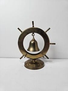 Vintage Solid Brass Gong Nautical Ship Boat Wheel W Hanging Bell Decor Mcm