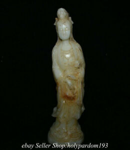 12 Old Chinese White Jade Carving Kwan Yin Guan Yin Goddess Statue Sculpture