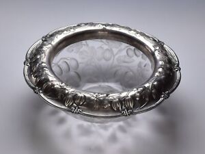 Sinclair Crystal Bowl With Cut Vines Of Fruit And Embossed Sterling Silver Rim